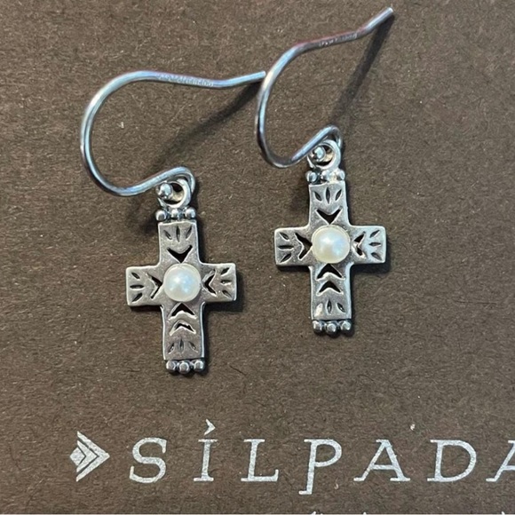 Silpada RARE Vintage Sterling Silver Pearl Dainty Cross Earrings - Picture 12 of 15